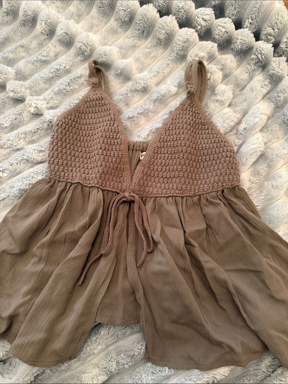 Garage Taupe Crochet Bust Tie-Front Sleep Cami
